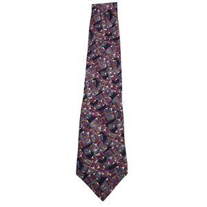 Martin Wong Mens Silk Geometric Abstract Necktie OS Purple Teal Gold
